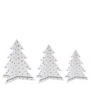 Drie papieren kerstboompjes van Bastion Collections met een zwart-wit patroon van hartjes en details