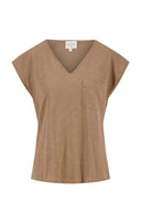 Zusss shirt in de kleur taupe met korte mouwen en een V-hals