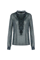 Luchtige G-maxx blouse in blauw en grijs met leopard print en V-hals met rouche detail