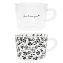 Bastion Collections theeglas van helder glas met zwarte details en tekst