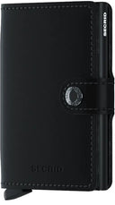 Secrid miniwallet in matt zwart met lederen textuur en aluminium protector