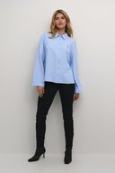 Cream blouse krijtstreep - lichtblauw