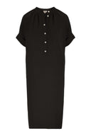 Zusss kaftan jurk in linnenlook in de kleur zwart met knoopjes aan de voorzijde