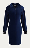 Anna Blue jurk in het blauw met schipperskraag en lange mouwen