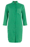 Groene Anna Blue jurk met knopen, kraag en lange mouwen
