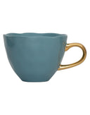 Urban Nature Culture mok l good morning in de kleur aqua met een goudkleurig oortje