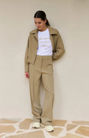 YAYA broek geweven in khaki kleur met wijde pijpen