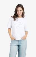 Wit YAYA T-shirt met grijze flockprint in een boxy pasvorm
