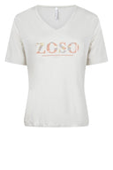 Wit Zoso shirt met korte mouwen en dessert rose glitterdetail aan de voorzijde