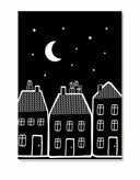 Zoedt kadolabel met zwart-witte illustratie van een grachtenpand op papier