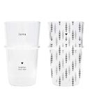 Bastion Collections latte glas van helder glas met zwarte tekstopdruk