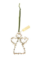 Metalen engelhanger van MrsBloom in de kleur antiek goud met olijfkleurige details.