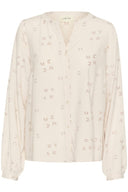 Cream blouse met crèmekleurige basis en zandkleurige print