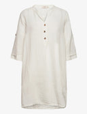Cream tuniek linnen in de kleur wit met houten knoopjes