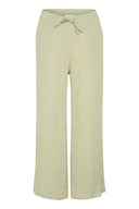 Cream broek linnen in de kleur green tea met een elastische tailleband