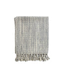 Bastion Collections plaid in een blauw en zwart ruitpatroon met decoratieve kwastjes