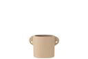 Beige keramieken bloempotje in maat S met twee decoratieve handvaten
