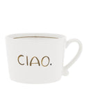 Bastion Collections mok l ciao in aardewerk met decoratie in zwart, wit en caramel