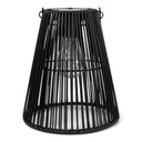 Zwarte solar lantaarn met metalen frame en kunststof draad