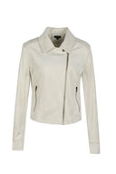 G-maxx bikerjas in crème-witte suèdine look met schuine rits