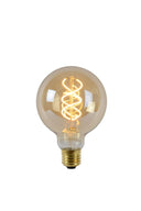 Lucide LED lamp G95 in amberkleurig glas met zichtbare spiraalvormige filamenten