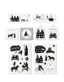 Set met Zoedt sint cadeaukaartjes en stickers in zwart en wit