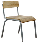 KidsDepot original kinderstoeltje in grijs met een houten zitting en metalen onderstel