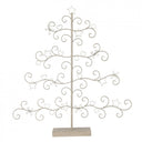 Stijlvolle metalen kaartenhouder in de vorm van een kerstboom op een standaard.