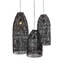 Zwarte hanglamp van Original Home in een conische vorm van rotan.