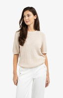 YAYA shirt in desert beige met gestructureerde breisteek, korte mouwen en ronde hals.