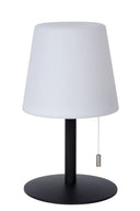 Zwarte Lucide tafellamp voor buiten met een metalen frame en ronde kap.