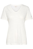 Wit Cream t-shirt met V-hals en tekstdetail op de mouw