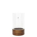 Bastion Collections windlicht m in naturel hout met glazen cilinder en zwart hartje