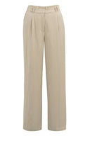 YAYA broek geweven in beige en bruin met wijde pijpen en plooien