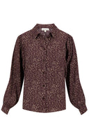 Zusss blouse met print in chocoladebruin met kraag en knoopsluiting