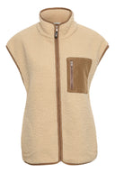Cream bodywarmer van zachte crème kleurige teddystof met ritssluiting