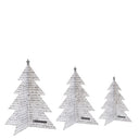 Set van drie papieren kerstboompjes van Bastion Collections in wit met zwarte streepjes.