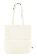 Zusss katoenen tas met print in zandkleur en kobaltblauwe accenten