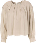 De zandkleurige JcSophie blouse El Paso met kraag en manchetten.