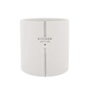 Bastion Collections voorraadpot in wit en grijs aardewerk met de tekst kitchen love to cook