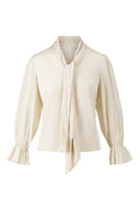 Beige Zusss blouse met strik bij de hals en geplooide mouwen