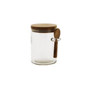Voorraadpot van transparant glas met houten deksel en houten lepel