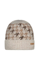Barts beanie Sterena in cream met pied-de-poule patroon en omslag