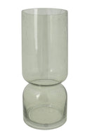 Zusss vaas glas l in olijfgroen met zandlopervorm en bubbelstructuur in het glas.