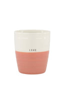 Zusss koffiemok love in wit keramiek met oudroze dip aan de onderzijde