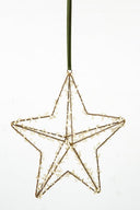 Decoratieve ster van MrsBloom in antiek goud, afgewerkt met glazen kraaltjes en een velvet ophangkoord.
