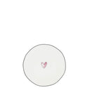 Wit aardewerk bordje met roze hartje en zwarte rand van Bastion Collections