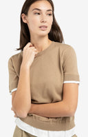 YAYA shirt blouse-zoom in de kleur khaki green met gebreide textuur en blouse-stof details