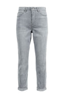 Lichtgrijze Zusss jeans mom met opgerolde pijpen en riemlussen