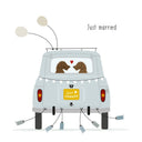 Wenskaart met de afbeelding van een teckel genaamd Frits en de tekst just married